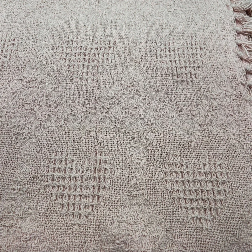 Throw Blanket Pink Heart Pattern Tassel Fringe EUC 52